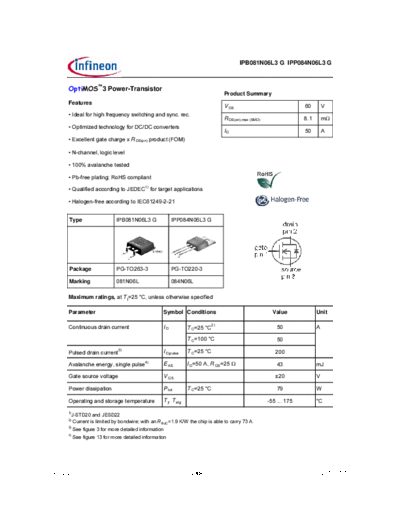 Infineon ipp084n06l3 ipb084n06l3 rev2.23  . Electronic Components Datasheets Active components Transistors Infineon ipp084n06l3_ipb084n06l3_rev2.23.pdf