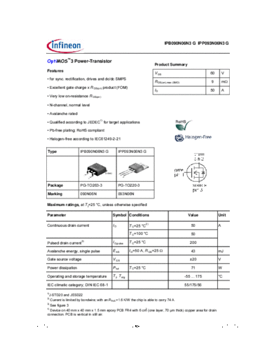 Infineon ipp093n06n3 ipb093n06n3 rev1.2  . Electronic Components Datasheets Active components Transistors Infineon ipp093n06n3_ipb093n06n3_rev1.2.pdf