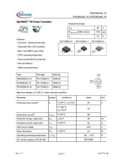 Infineon ipp22n03s4l ipb22n03s4l ipi22n03s4l  . Electronic Components Datasheets Active components Transistors Infineon ipp22n03s4l_ipb22n03s4l_ipi22n03s4l.pdf
