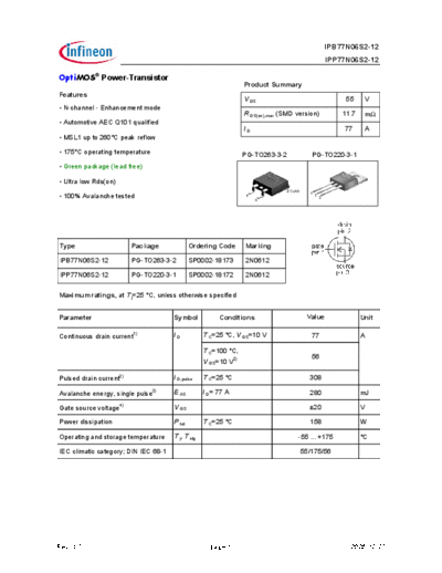 Infineon ipp77n06s2-12 ipb77n06s2-12 green  . Electronic Components Datasheets Active components Transistors Infineon ipp77n06s2-12_ipb77n06s2-12_green.pdf