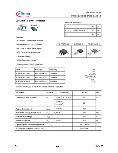 Infineon ipp80n04s2 ipb80n04s2 ipi80n04s2-h4  . Electronic Components Datasheets Active components Transistors Infineon ipp80n04s2_ipb80n04s2_ipi80n04s2-h4.pdf