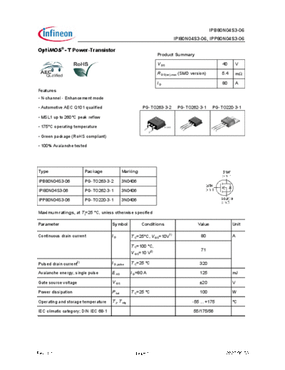 Infineon ipp80n04s3 ipb80n04s3 ipi80n04s3  . Electronic Components Datasheets Active components Transistors Infineon ipp80n04s3_ipb80n04s3_ipi80n04s3.pdf