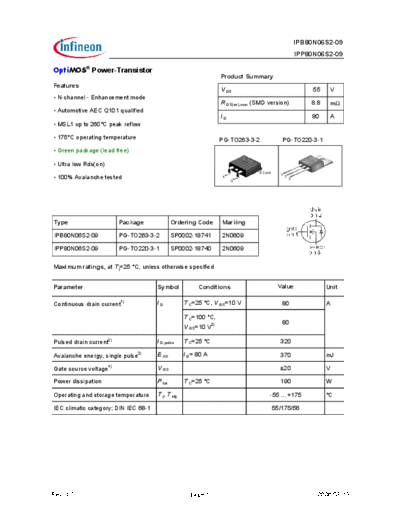Infineon ipp80n06s2-09 ipb80n06s2-09 green  . Electronic Components Datasheets Active components Transistors Infineon ipp80n06s2-09_ipb80n06s2-09_green.pdf