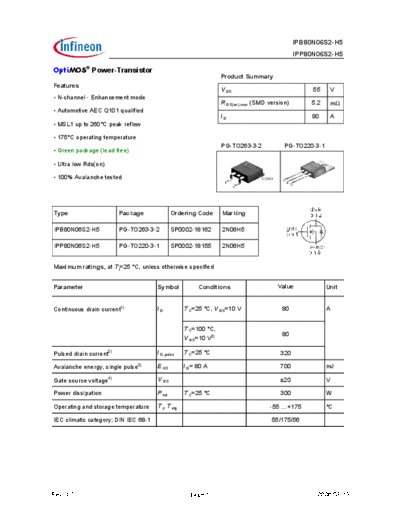 Infineon ipp80n06s2-h5 ipb80n06s2-h5 green  . Electronic Components Datasheets Active components Transistors Infineon ipp80n06s2-h5_ipb80n06s2-h5_green.pdf