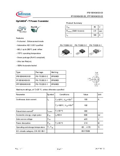 Infineon ipp100n04s3 ipb100n04s3 ipi100n04s3-03 ds 1 0  . Electronic Components Datasheets Active components Transistors Infineon ipp100n04s3_ipb100n04s3_ipi100n04s3-03_ds_1_0.pdf