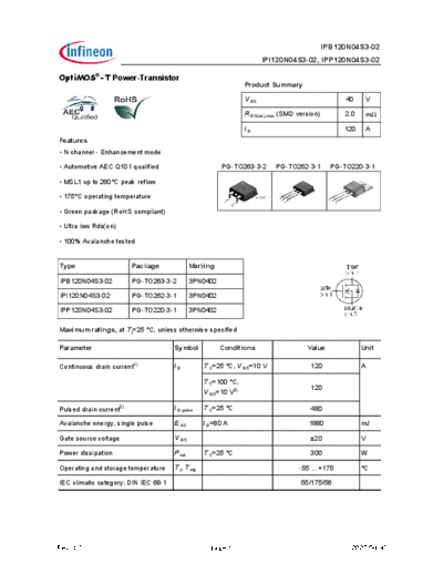 Infineon ipp120n04s3 ipb120n04s3 ipi120n04s3-02  . Electronic Components Datasheets Active components Transistors Infineon ipp120n04s3_ipb120n04s3_ipi120n04s3-02.pdf