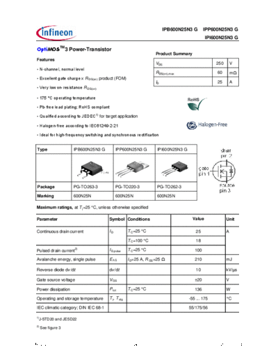 Infineon ipp600n25n3g ipb600n25n3g ipi600n25n3g rev2.3  . Electronic Components Datasheets Active components Transistors Infineon ipp600n25n3g_ipb600n25n3g_ipi600n25n3g_rev2.3.pdf