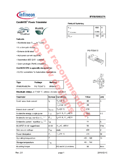 Infineon ipw60r045cpa  . Electronic Components Datasheets Active components Transistors Infineon ipw60r045cpa.pdf