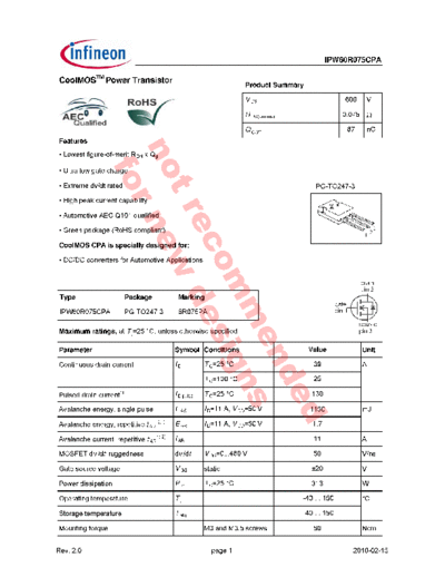Infineon ipw60r075cpa  . Electronic Components Datasheets Active components Transistors Infineon ipw60r075cpa.pdf