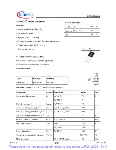 Infineon ipw90r800c3 1[1].0 pcn  . Electronic Components Datasheets Active components Transistors Infineon ipw90r800c3_1[1].0_pcn.pdf