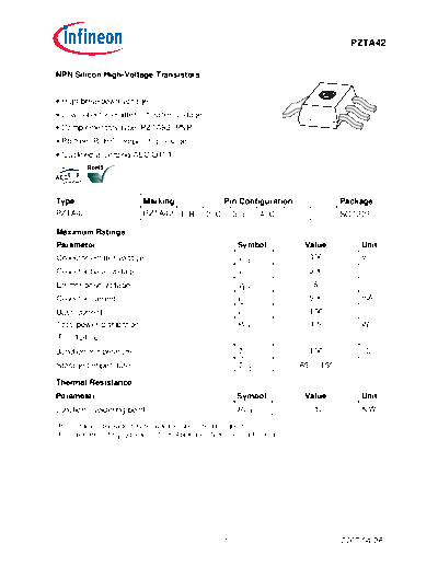 Infineon pzta42  . Electronic Components Datasheets Active components Transistors Infineon pzta42.pdf