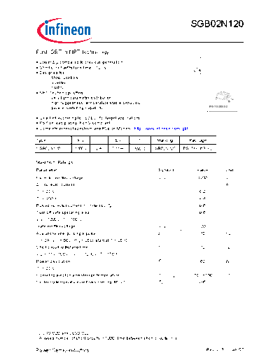 Infineon sgb02n120 rev2 3  . Electronic Components Datasheets Active components Transistors Infineon sgb02n120_rev2_3.pdf