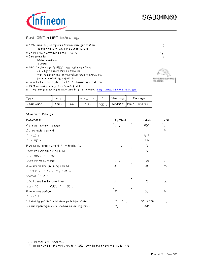 . Electronic Components Datasheets sgb04n60 rev2 3  . Electronic Components Datasheets Active components Transistors Infineon sgb04n60_rev2_3.pdf