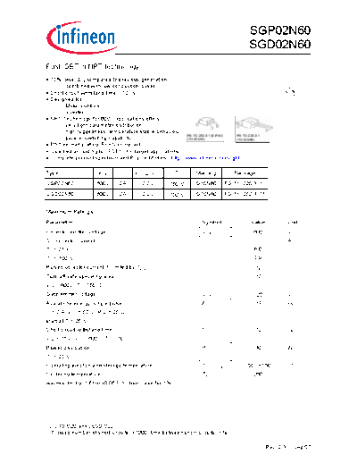 Infineon sgp02n60 sgd02n60 rev2 3g  . Electronic Components Datasheets Active components Transistors Infineon sgp02n60_sgd02n60_rev2_3g.pdf