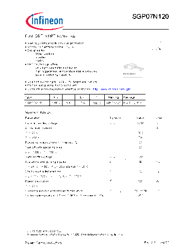 Infineon sgp07n120 rev2 3g[1]  . Electronic Components Datasheets Active components Transistors Infineon sgp07n120_rev2_3g[1].pdf