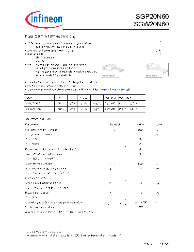 Infineon sgp20n60 sgw20n60 rev2 4g  . Electronic Components Datasheets Active components Transistors Infineon sgp20n60_sgw20n60_rev2_4g.pdf