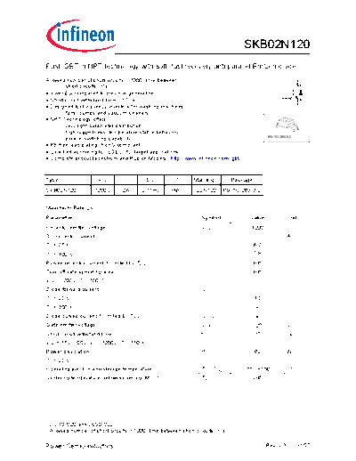 Infineon skb02n120 rev2 3g  . Electronic Components Datasheets Active components Transistors Infineon skb02n120_rev2_3g.pdf
