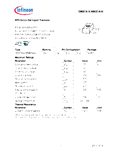 Infineon smbta14 mmbta14  . Electronic Components Datasheets Active components Transistors Infineon smbta14_mmbta14.pdf