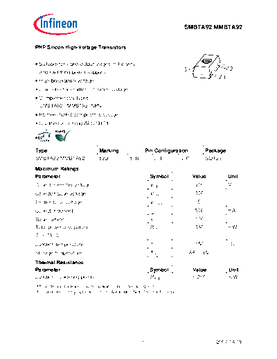 Infineon smbta92-mmbta92  . Electronic Components Datasheets Active components Transistors Infineon smbta92-mmbta92.pdf