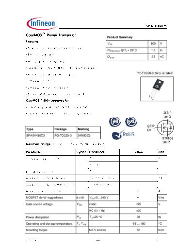 Infineon spa04n80c3 rev2.91 a  . Electronic Components Datasheets Active components Transistors Infineon spa04n80c3_rev2.91_a.pdf