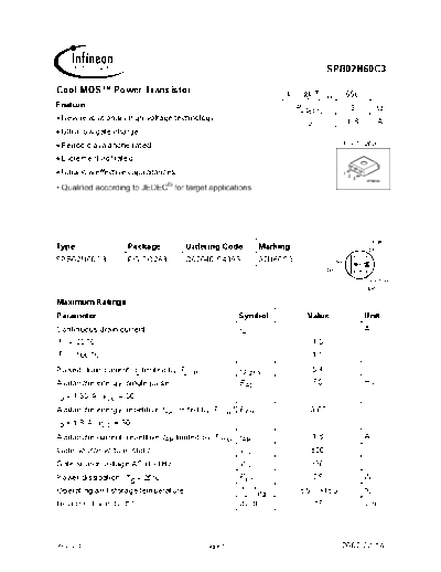 Infineon spb02n60c3 rev.2.4  . Electronic Components Datasheets Active components Transistors Infineon spb02n60c3_rev.2.4.pdf