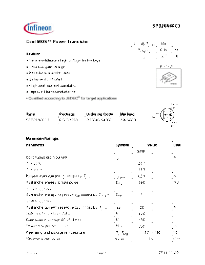 Infineon spb20n60c3 rev.2.8  . Electronic Components Datasheets Active components Transistors Infineon spb20n60c3_rev.2.8.pdf