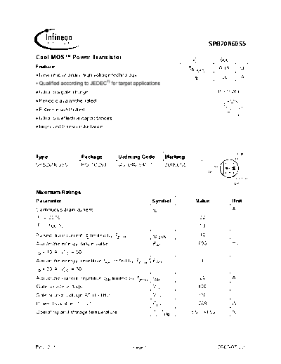 Infineon spb20n60s5 rev.2.3  . Electronic Components Datasheets Active components Transistors Infineon spb20n60s5_rev.2.3.pdf