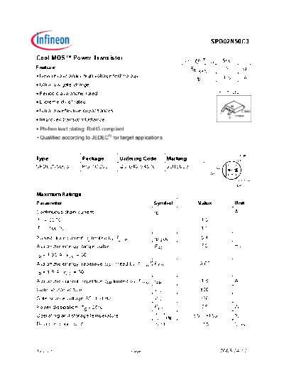 Infineon spd02n50c3 rev.2.5  . Electronic Components Datasheets Active components Transistors Infineon spd02n50c3_rev.2.5.pdf