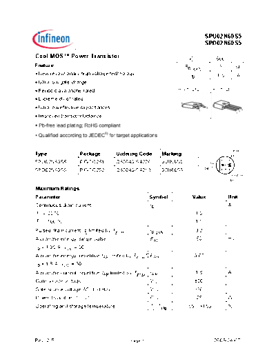 Infineon spd02n60s5 spu02n60s5 rev.2.5  . Electronic Components Datasheets Active components Transistors Infineon spd02n60s5_spu02n60s5_rev.2.5.pdf