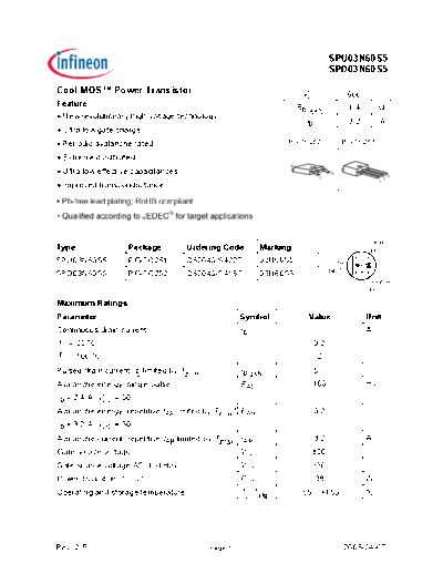 Infineon spd03n60s5 spu03n60s5 rev.2.5  . Electronic Components Datasheets Active components Transistors Infineon spd03n60s5_spu03n60s5_rev.2.5.pdf