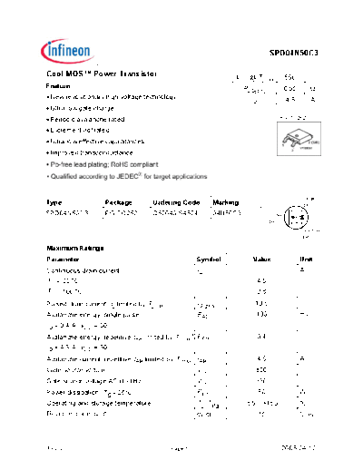 Infineon spd04n50c3 rev25 pdf  . Electronic Components Datasheets Active components Transistors Infineon spd04n50c3_rev25_pdf.pdf