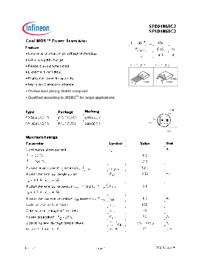 Infineon spd04n60c3 spu04n60c3  . Electronic Components Datasheets Active components Transistors Infineon spd04n60c3_spu04n60c3.pdf
