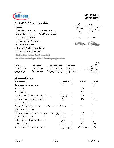 Infineon spd07n60s5 spu07n60s5 rev.2.5  . Electronic Components Datasheets Active components Transistors Infineon spd07n60s5_spu07n60s5_rev.2.5.pdf