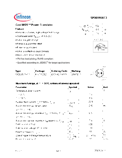 Infineon spd08n50c3 rev.2.5  . Electronic Components Datasheets Active components Transistors Infineon spd08n50c3_rev.2.5.pdf