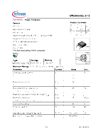 Infineon spd30n03s2l-07rev1.2  . Electronic Components Datasheets Active components Transistors Infineon spd30n03s2l-07rev1.2.pdf