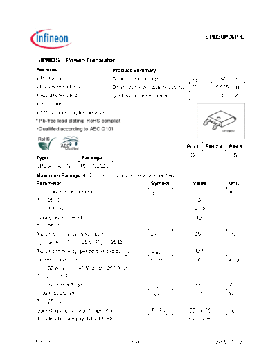 Infineon spd30p06p rev.2.3 pdf  . Electronic Components Datasheets Active components Transistors Infineon spd30p06p_rev.2.3_pdf.pdf