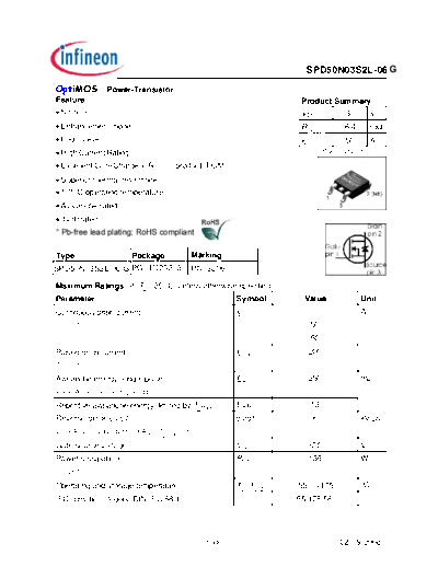 . Electronic Components Datasheets spd50n03s2l-06rev1.2  . Electronic Components Datasheets Active components Transistors Infineon spd50n03s2l-06rev1.2.pdf