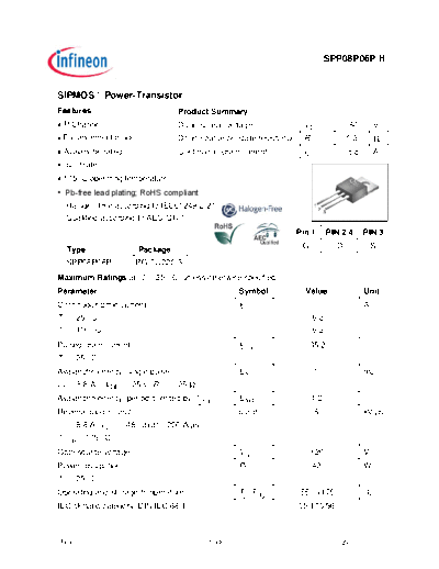 . Electronic Components Datasheets spp08p06ph rev1.6  . Electronic Components Datasheets Active components Transistors Infineon spp08p06ph_rev1.6.pdf