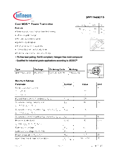 Infineon spp11n60cfd rev.2.7  . Electronic Components Datasheets Active components Transistors Infineon spp11n60cfd_rev.2.7.pdf