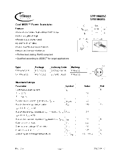 Infineon spp11n60s5 spi11n60s5  . Electronic Components Datasheets Active components Transistors Infineon spp11n60s5_spi11n60s5.pdf