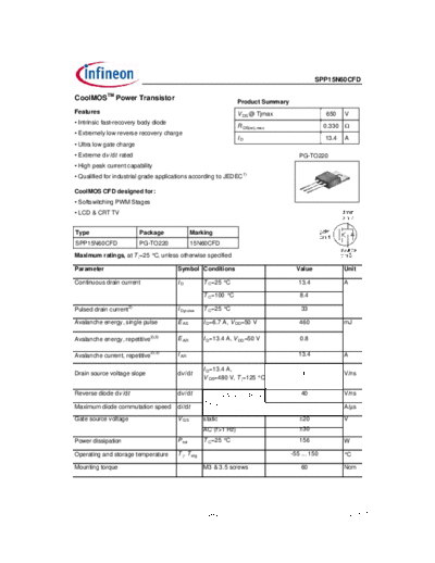 Infineon spp15n60cfd rev1.3  . Electronic Components Datasheets Active components Transistors Infineon spp15n60cfd_rev1.3.pdf