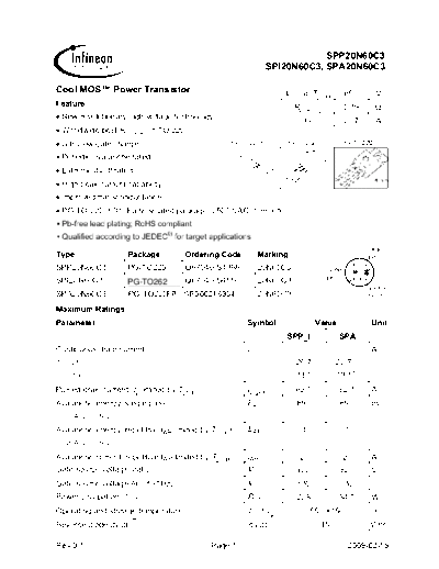 Infineon spp20n60c3 spi20n60c3 spa20n60c3  . Electronic Components Datasheets Active components Transistors Infineon spp20n60c3_spi20n60c3_spa20n60c3.pdf