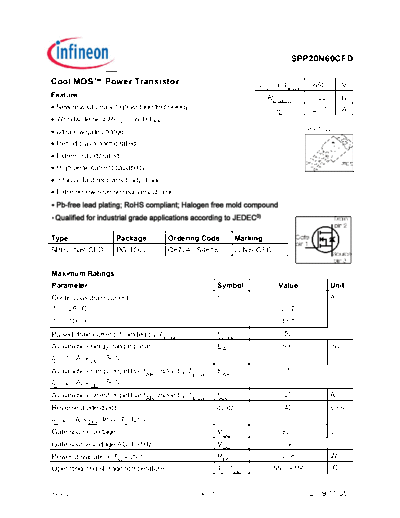 Infineon spp20n60cfd rev.2.6  . Electronic Components Datasheets Active components Transistors Infineon spp20n60cfd_rev.2.6.pdf