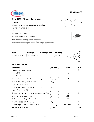 Infineon sps02n60c3 rev22  . Electronic Components Datasheets Active components Transistors Infineon sps02n60c3_rev22.pdf