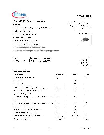 Infineon sps04n60c3 rev.2.1  . Electronic Components Datasheets Active components Transistors Infineon sps04n60c3_rev.2.1.pdf