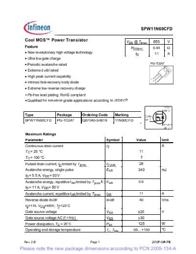 Infineon spw11n60cfd rev[1].2.5 pcn  . Electronic Components Datasheets Active components Transistors Infineon spw11n60cfd_rev[1].2.5_pcn.pdf