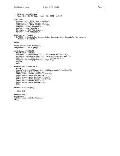 xerox BootControl.mesa Sep78  xerox mesa 4.0_1978 listing Mesa_4_Bootstrap BootControl.mesa_Sep78.pdf
