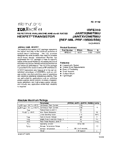 International Rectifier irfe310  . Electronic Components Datasheets Active components Transistors International Rectifier irfe310.pdf