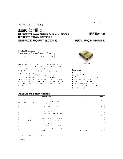 International Rectifier irfe9110  . Electronic Components Datasheets Active components Transistors International Rectifier irfe9110.pdf