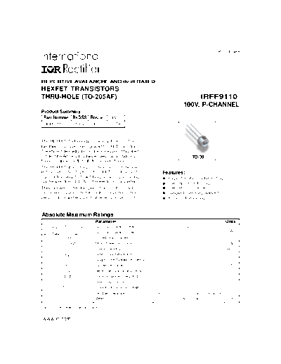 International Rectifier irff9110  . Electronic Components Datasheets Active components Transistors International Rectifier irff9110.pdf